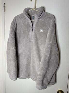 New Balance High Pile Sherpa Fleece Quarter Zip Pullover Gray Women's Size XL